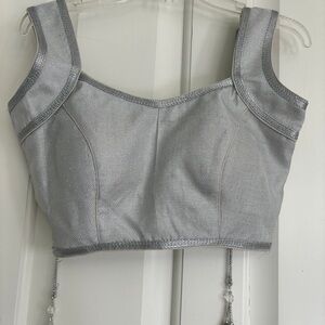 Silver Color New Padded Ready Made Saree Lehenga Blouse Back Open Size  Medium